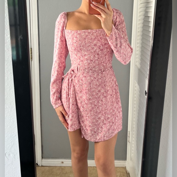 Reformation pink ditsy floral print longsleeve dress 6 coquette feminine brunch - Picture 9 of 16
